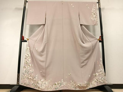 平和屋着物●京加賀友禅　百貫達雄　訪問着　草花文　銀座おゝぎ屋扱い　正絹　逸品　AABM4075fy