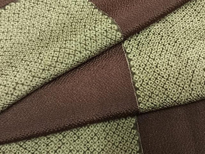 平和屋着物●上質な小紋　市松文様　鬼しぼ縮緬　正絹　逸品　AABM4078fy
