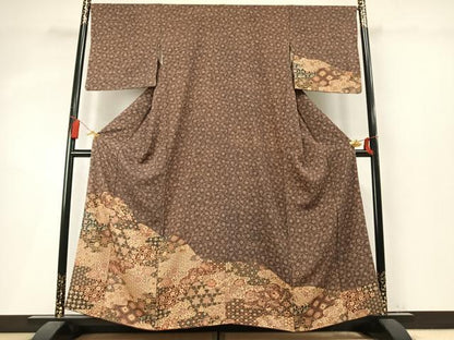 平和屋着物●訪問着　型染め　花唐草文　正絹　逸品　AABM4079fy