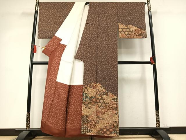 平和屋着物●訪問着　型染め　花唐草文　正絹　逸品　AABM4079fy