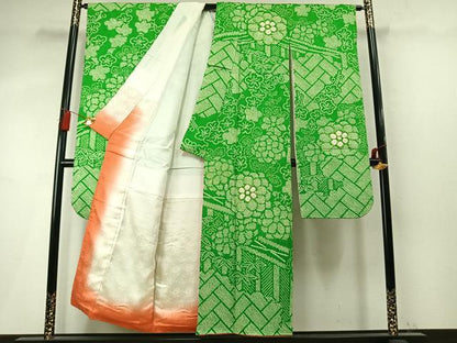 平和屋着物●豪華振袖　総絞り　駒刺繍　笹竹梅花文　正絹　逸品　AABM4080fy