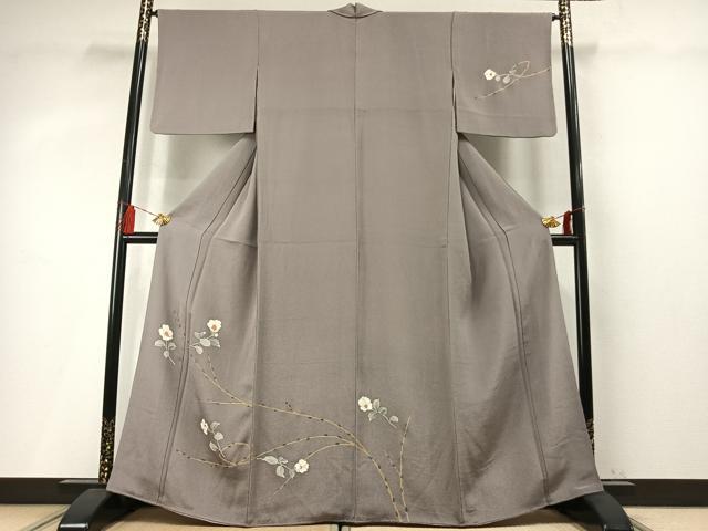 平和屋着物●訪問着　駒刺繍　枝花文　金彩　鬼しぼ縮緬　正絹　逸品　未使用　AABM4081fy