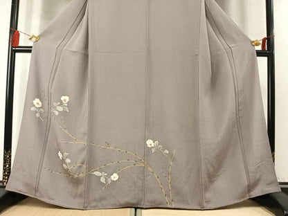 平和屋着物●訪問着　駒刺繍　枝花文　金彩　鬼しぼ縮緬　正絹　逸品　未使用　AABM4081fy