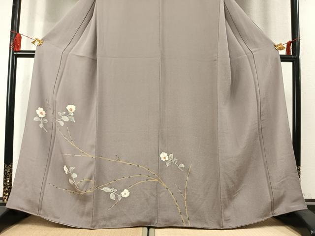 平和屋着物●訪問着　駒刺繍　枝花文　金彩　鬼しぼ縮緬　正絹　逸品　未使用　AABM4081fy