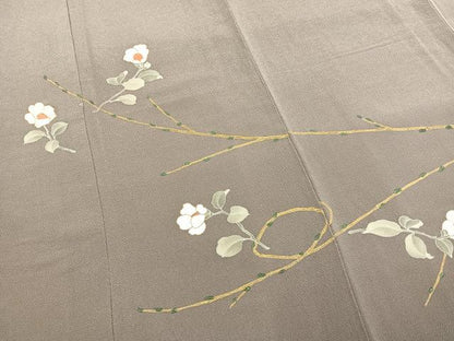 平和屋着物●訪問着　駒刺繍　枝花文　金彩　鬼しぼ縮緬　正絹　逸品　未使用　AABM4081fy