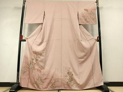 平和屋着物●中国三大刺繍　スワトウ刺繍　汕頭刺繍　訪問着　扇面花文　暈し染め　金彩　正絹　逸品　AABM4083fy