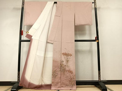 平和屋着物●中国三大刺繍　スワトウ刺繍　汕頭刺繍　訪問着　扇面花文　暈し染め　金彩　正絹　逸品　AABM4083fy