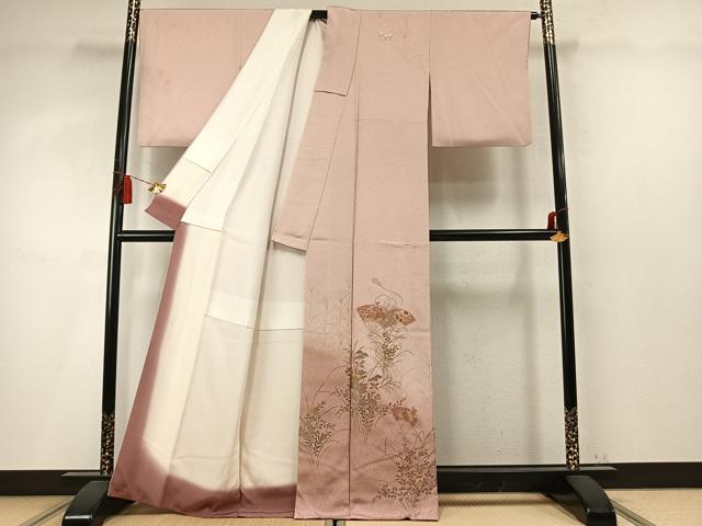 平和屋着物●中国三大刺繍　スワトウ刺繍　汕頭刺繍　訪問着　扇面花文　暈し染め　金彩　正絹　逸品　AABM4083fy