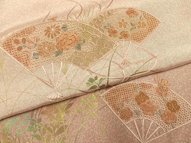 平和屋着物●中国三大刺繍　スワトウ刺繍　汕頭刺繍　訪問着　扇面花文　暈し染め　金彩　正絹　逸品　AABM4083fy