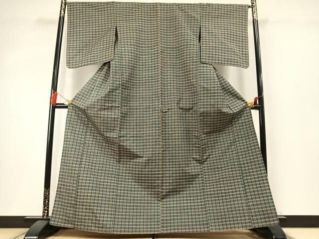 平和屋着物●上質な紬　格子　正絹　逸品　AABM4085fy