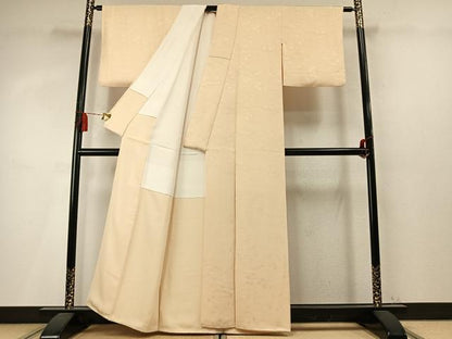 平和屋着物●上質な色無地　流水雲取り花地紋　蜂蜜色　正絹　逸品　AABM4086fy