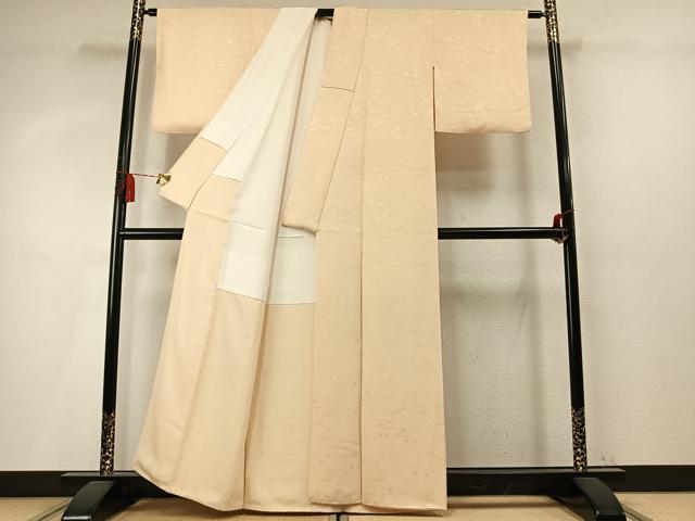 平和屋着物●上質な色無地　流水雲取り花地紋　蜂蜜色　正絹　逸品　AABM4086fy