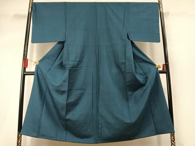 平和屋着物●男性　紬　色無地　高麗納戸色　正絹　逸品　AABM4091fy