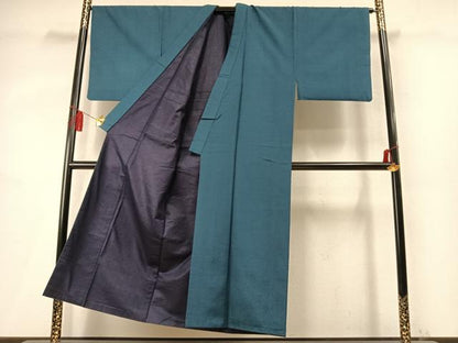 平和屋着物●男性　紬　色無地　高麗納戸色　正絹　逸品　AABM4091fy