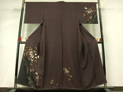 平和屋着物●訪問着　刺繍　舞蝶葡萄蔦の葉文　金糸　金彩　さが美扱い　正絹　逸品　未使用　AABM4096fy