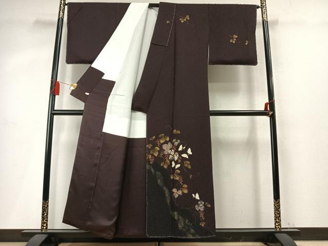 平和屋着物●訪問着　刺繍　舞蝶葡萄蔦の葉文　金糸　金彩　さが美扱い　正絹　逸品　未使用　AABM4096fy