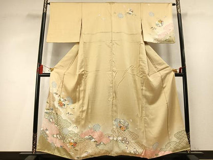 平和屋着物●訪問着　絞り　駒刺繍　雪輪花文　暈し染め　金銀彩　正絹　逸品　AABM4097fy
