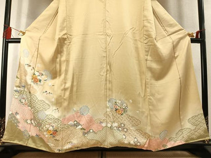 平和屋着物●訪問着　絞り　駒刺繍　雪輪花文　暈し染め　金銀彩　正絹　逸品　AABM4097fy