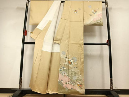 平和屋着物●訪問着　絞り　駒刺繍　雪輪花文　暈し染め　金銀彩　正絹　逸品　AABM4097fy
