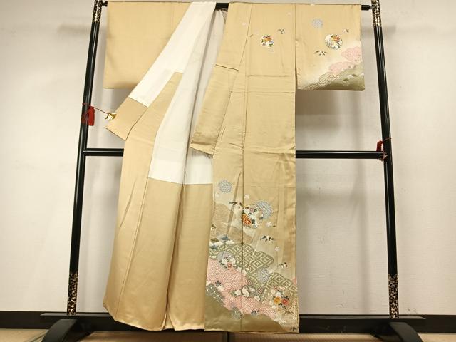 平和屋着物●訪問着　絞り　駒刺繍　雪輪花文　暈し染め　金銀彩　正絹　逸品　AABM4097fy