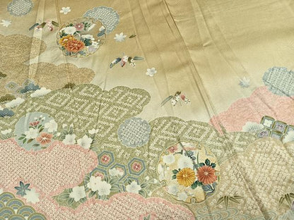 平和屋着物●訪問着　絞り　駒刺繍　雪輪花文　暈し染め　金銀彩　正絹　逸品　AABM4097fy