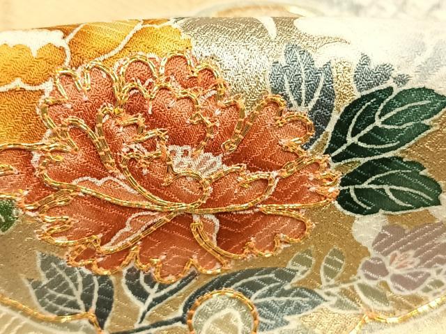 平和屋着物●訪問着　絞り　駒刺繍　雪輪花文　暈し染め　金銀彩　正絹　逸品　AABM4097fy