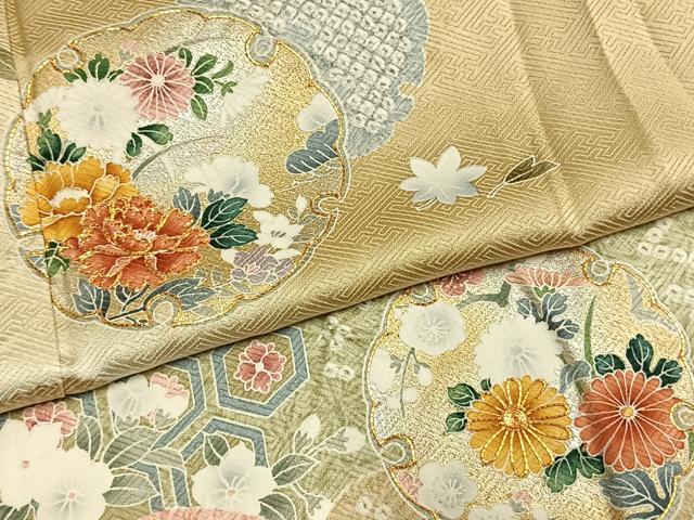 平和屋着物●訪問着　絞り　駒刺繍　雪輪花文　暈し染め　金銀彩　正絹　逸品　AABM4097fy