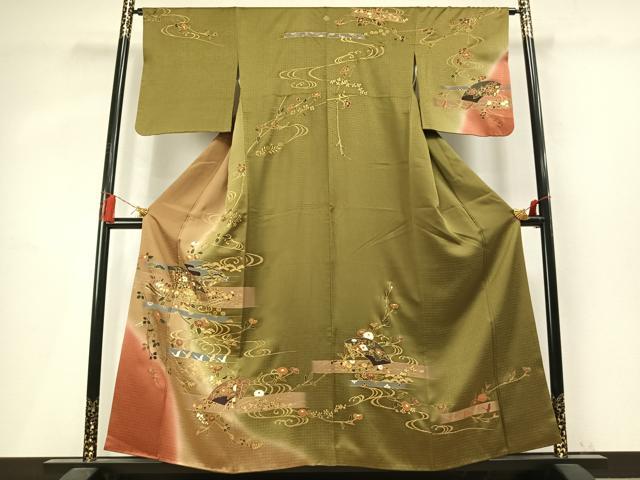 平和屋着物●訪問着　地紙花鳥文　暈し染め　金彩　正絹　逸品　AABM4098fy
