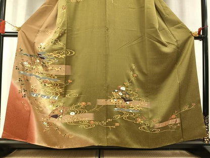 平和屋着物●訪問着　地紙花鳥文　暈し染め　金彩　正絹　逸品　AABM4098fy