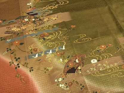 平和屋着物●訪問着　地紙花鳥文　暈し染め　金彩　正絹　逸品　AABM4098fy