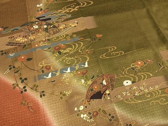 平和屋着物●訪問着　地紙花鳥文　暈し染め　金彩　正絹　逸品　AABM4098fy