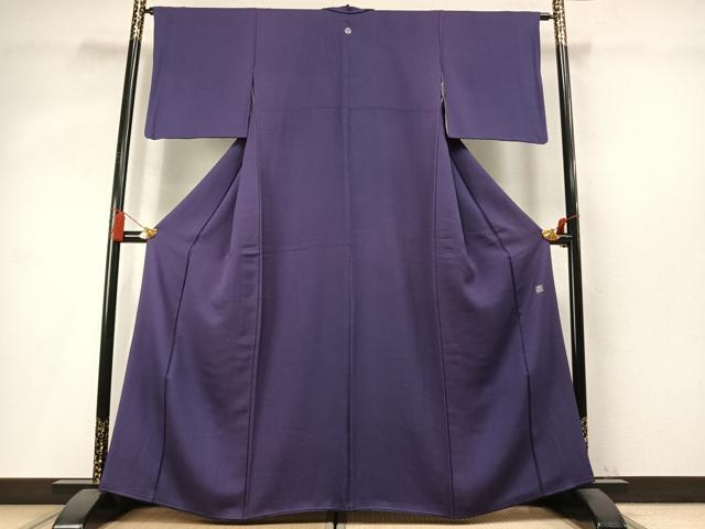 平和屋着物●京加賀友禅　百貫達雄監修　色無地　草花地紋　深紫色　正絹　逸品　AABM4099fy