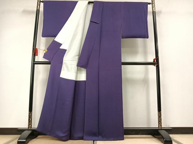平和屋着物●京加賀友禅　百貫達雄監修　色無地　草花地紋　深紫色　正絹　逸品　AABM4099fy