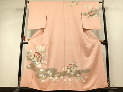 平和屋着物●中国三大刺繍　相良刺繍　訪問着　枝梅花文　暈し染め　金糸　金彩　正絹　逸品　AABM4101fy