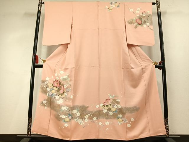 平和屋着物●中国三大刺繍　相良刺繍　訪問着　枝梅花文　暈し染め　金糸　金彩　正絹　逸品　AABM4101fy