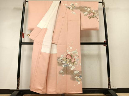 平和屋着物●中国三大刺繍　相良刺繍　訪問着　枝梅花文　暈し染め　金糸　金彩　正絹　逸品　AABM4101fy