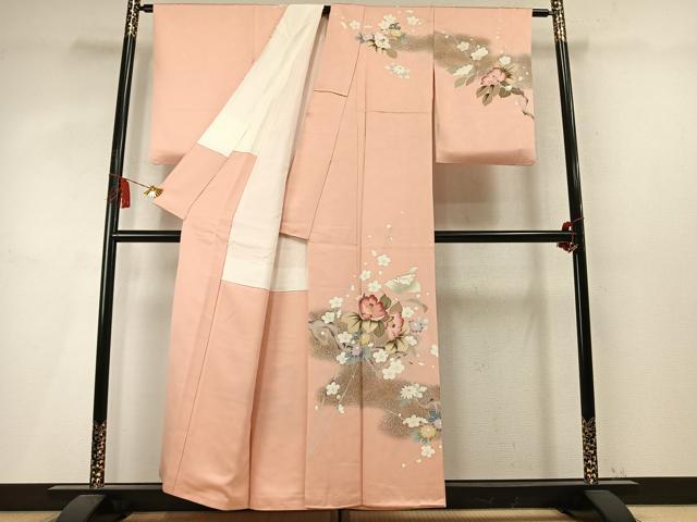 平和屋着物●中国三大刺繍　相良刺繍　訪問着　枝梅花文　暈し染め　金糸　金彩　正絹　逸品　AABM4101fy