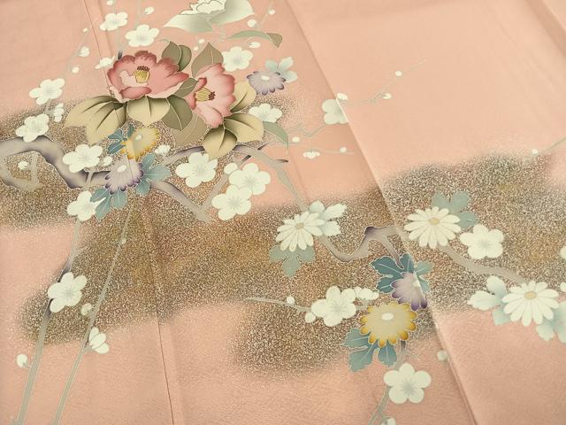 平和屋着物●中国三大刺繍　相良刺繍　訪問着　枝梅花文　暈し染め　金糸　金彩　正絹　逸品　AABM4101fy