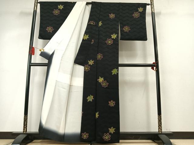平和屋着物●上質な小紋　総絞り　舞葉文　黒地　正絹　逸品　AABM4104fy