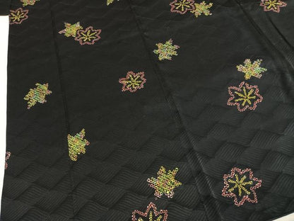 平和屋着物●上質な小紋　総絞り　舞葉文　黒地　正絹　逸品　AABM4104fy