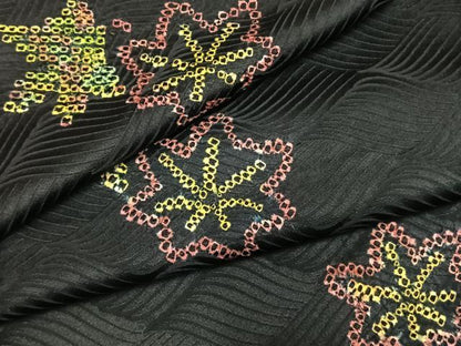 平和屋着物●上質な小紋　総絞り　舞葉文　黒地　正絹　逸品　AABM4104fy