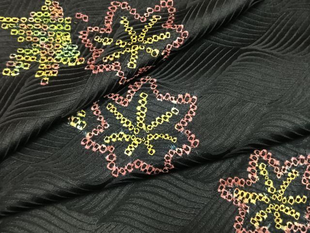 平和屋着物●上質な小紋　総絞り　舞葉文　黒地　正絹　逸品　AABM4104fy