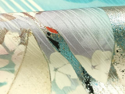 平和屋着物●豪華振袖　流水飛鶴舞桜文　暈し染め　金銀彩　正絹　逸品　AABM4111fy