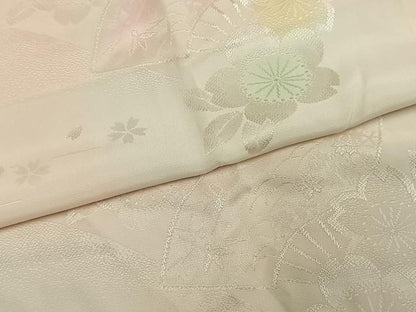 平和屋着物●振袖用長襦袢　無双仕立て　扇面舞桜地紋　暈し染め　正絹　逸品　AABM4113fy