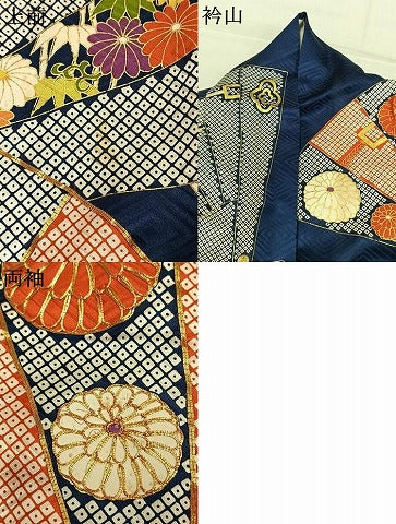平和屋着物●豪華振袖　駒刺繍　扇面花文　金彩　正絹　逸品　AABM4114fy