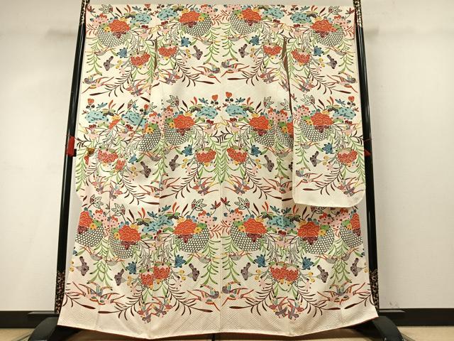 平和屋着物●豪華振袖　紅型　花鳥文　やまと誂製　正絹　逸品　AABM4115fy