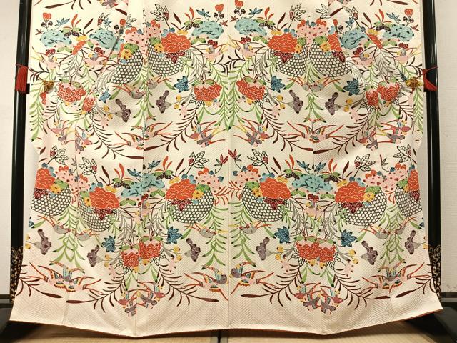 平和屋着物●豪華振袖　紅型　花鳥文　やまと誂製　正絹　逸品　AABM4115fy