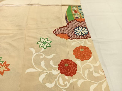 平和屋着物●中国三大刺繍　相良刺繍　振袖　駒刺繍　雲取り扇面花文　金糸　金彩　正絹　逸品　AABM4116fy