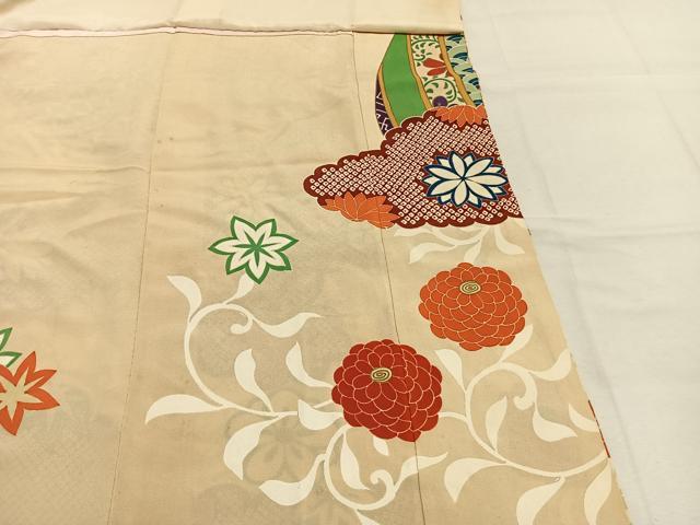 平和屋着物●中国三大刺繍　相良刺繍　振袖　駒刺繍　雲取り扇面花文　金糸　金彩　正絹　逸品　AABM4116fy