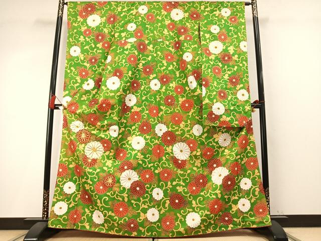 平和屋着物●豪華振袖　駒刺繍　花唐草文　金彩　金通し地　正絹　逸品　AABM4118fy